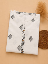 Premium White Geometric Printed Cotton Kurti for Women
