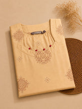 Premium Beige Printed Cotton Kurti for Women
