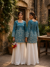 Premium Trendy Sea Blue Floral Printed Back Dori Kurti Top
