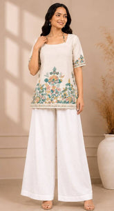 Premium Trendy Printed White Blue Tie-Up Neck Short Top for Women