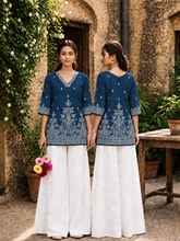 Premium Blue Hand Block Printed Short Top for Women