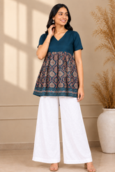 Premium Trendy Printed Navy Blue Peplum Top