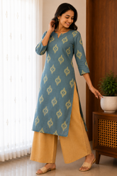 Sneyura Sage Blue Printed Kurthi for Women