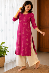 Sneyura Pink Ethnic Printed Kurthi for Women