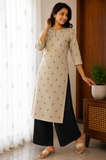 Sneyura Premium Cream Printed Kurthi for Women