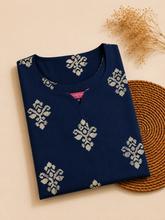 Sneyura Navy Blue Printed Kurthi for Women