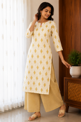 Sneyura White Gold Printed Kurthi for Women