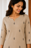 Sneyura Premium Cream Printed Kurthi for Women