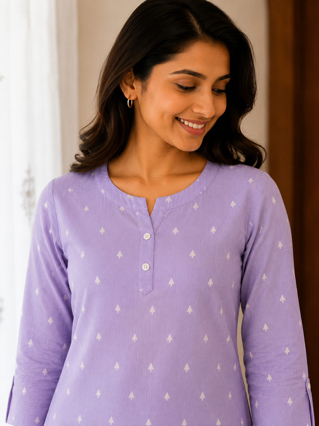 Sneyura Lavender Printed Kurthi for Women
