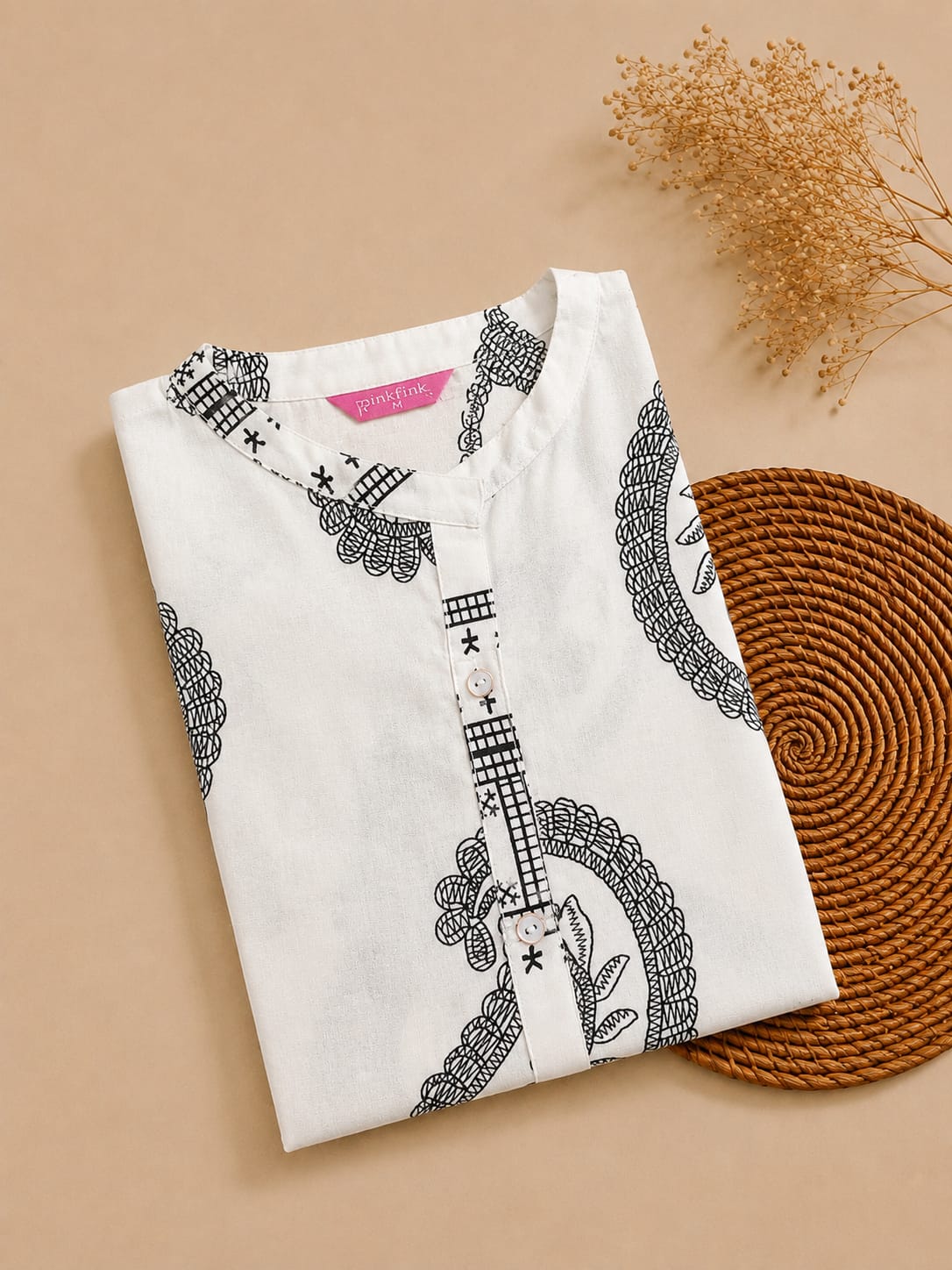 Premium White Printed Cotton Kurti for Women