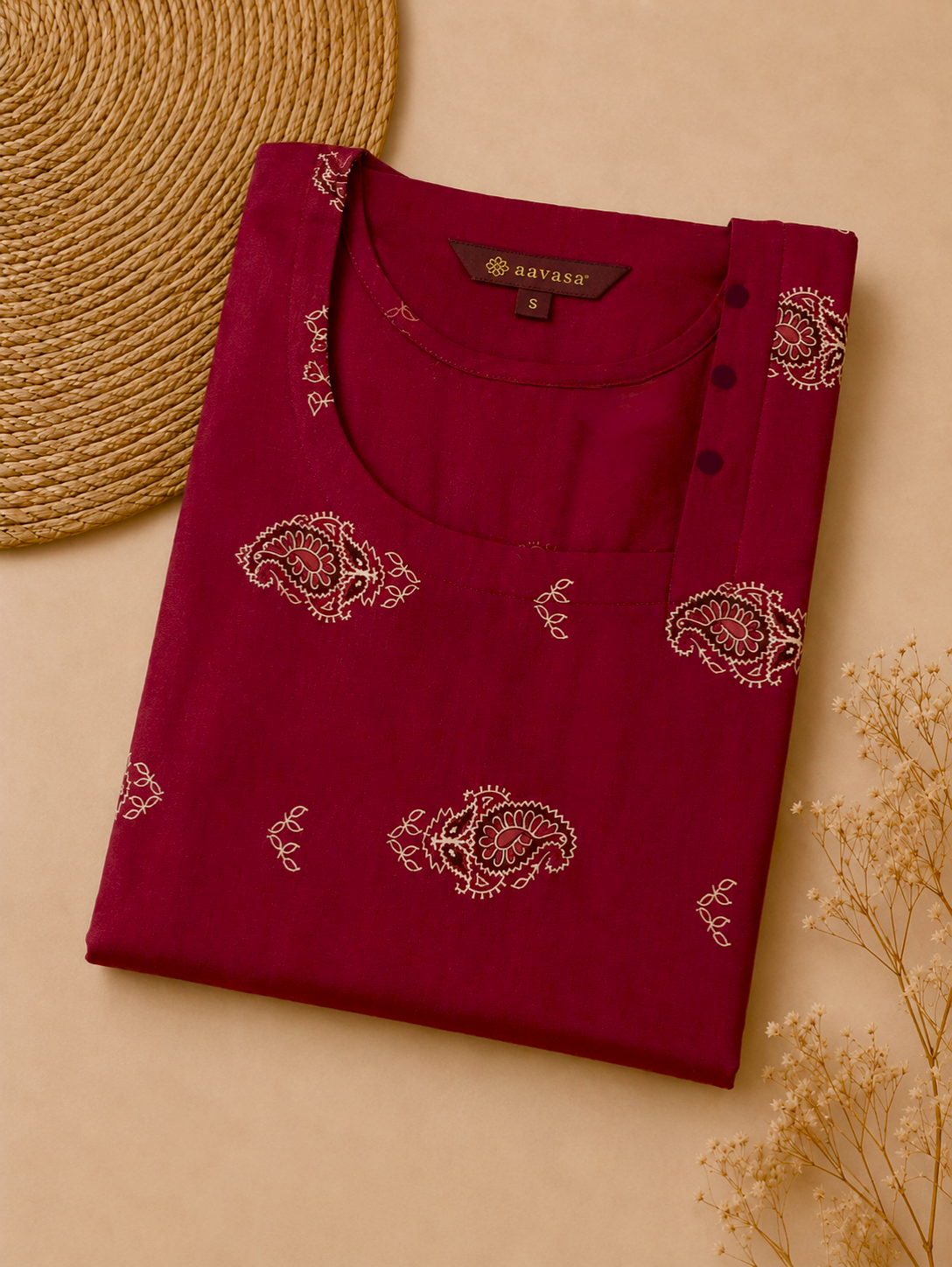 Premium Maroon Printed Cotton Kurti for Women