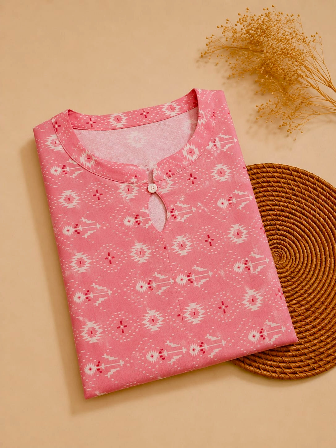 Premium Pink Printed Cotton Kurti for Women