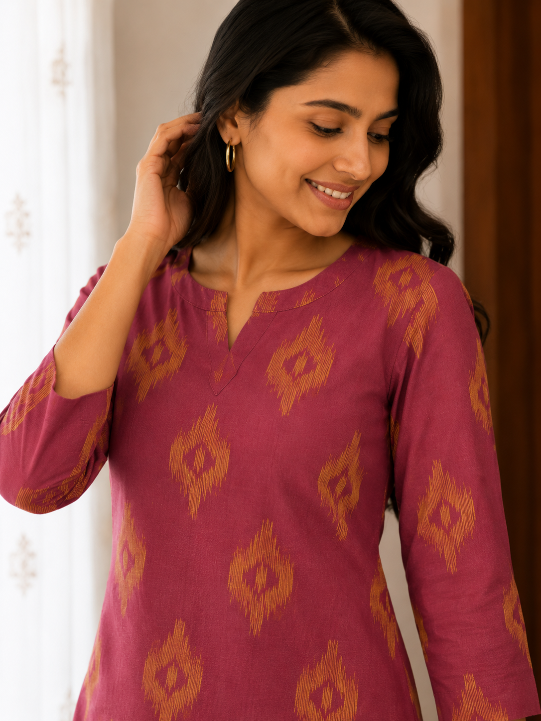 Sneyura Pink Minimal Print Kurthi for Women