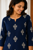 Sneyura Navy Blue Printed Kurthi for Women