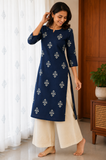 Sneyura Navy Blue Printed Kurthi for Women