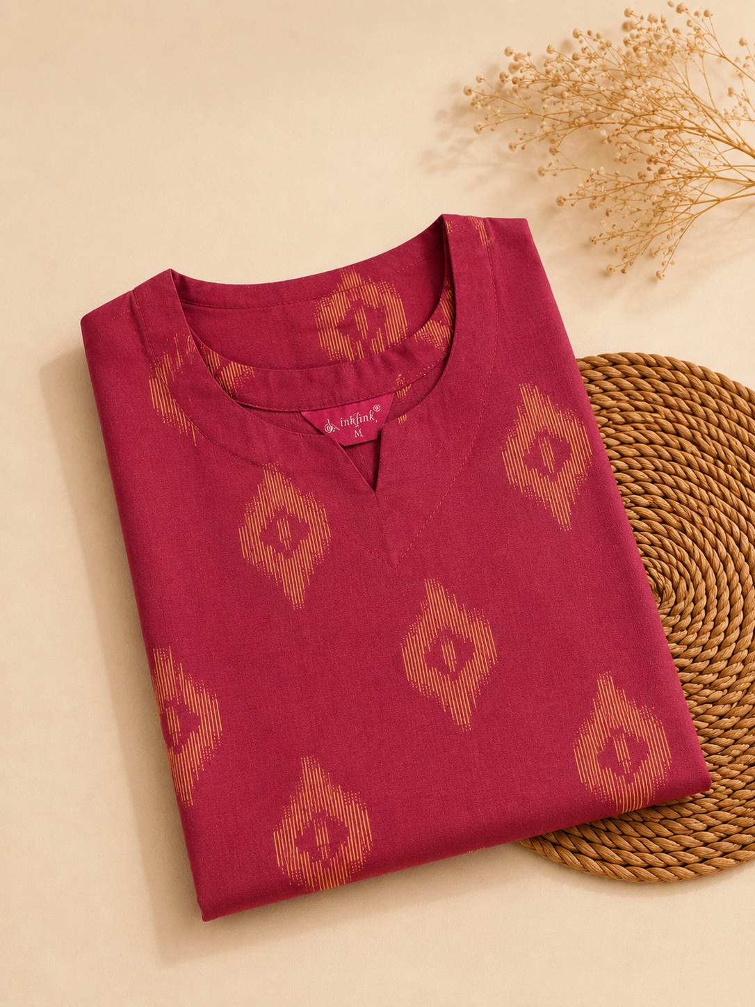 Sneyura Pink Minimal Print Kurthi for Women