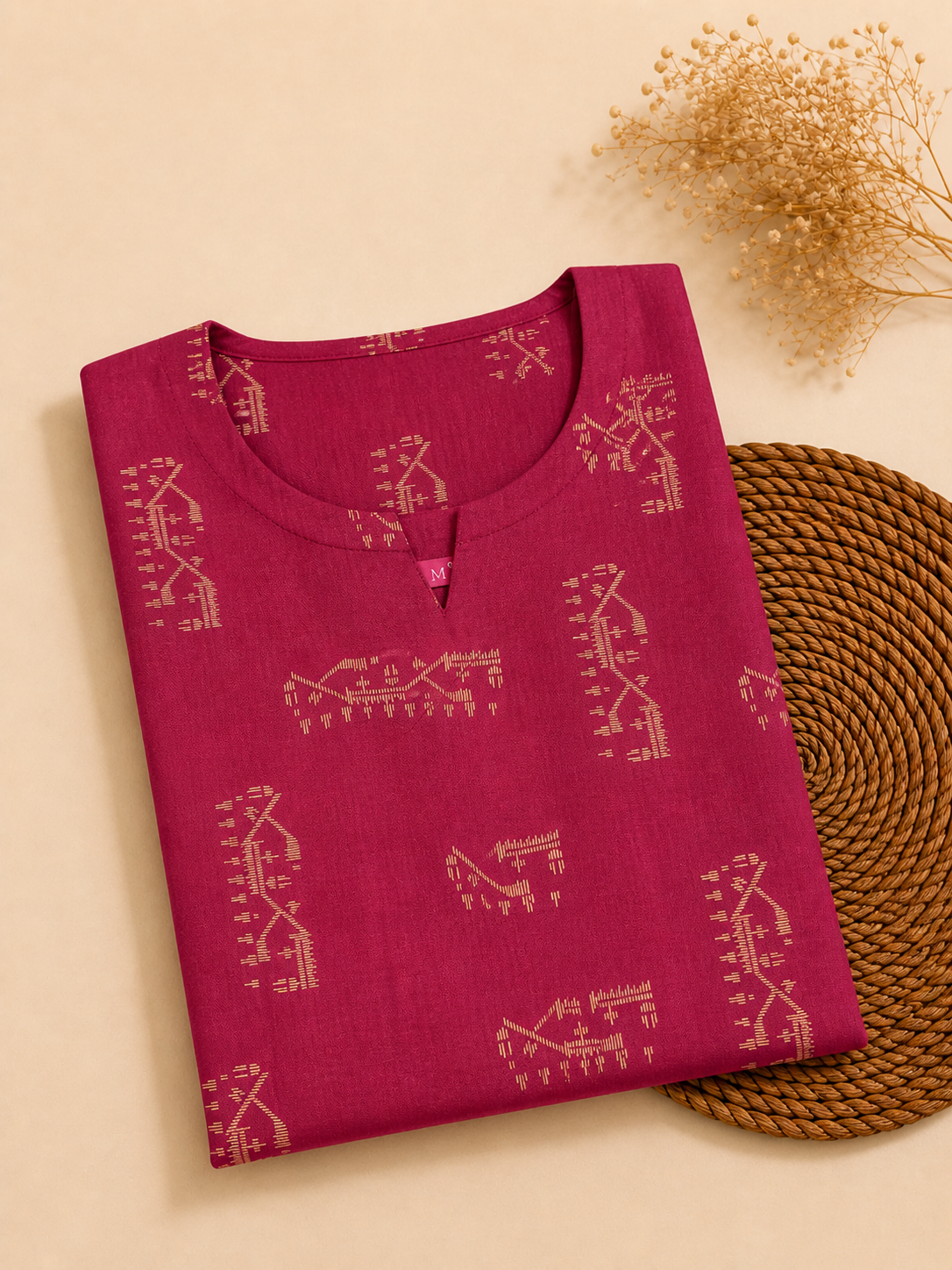 Sneyura Pink Ethnic Printed Kurthi for Women