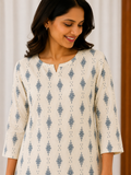 Sneyura Cream Blue Printed Kurthi for Women