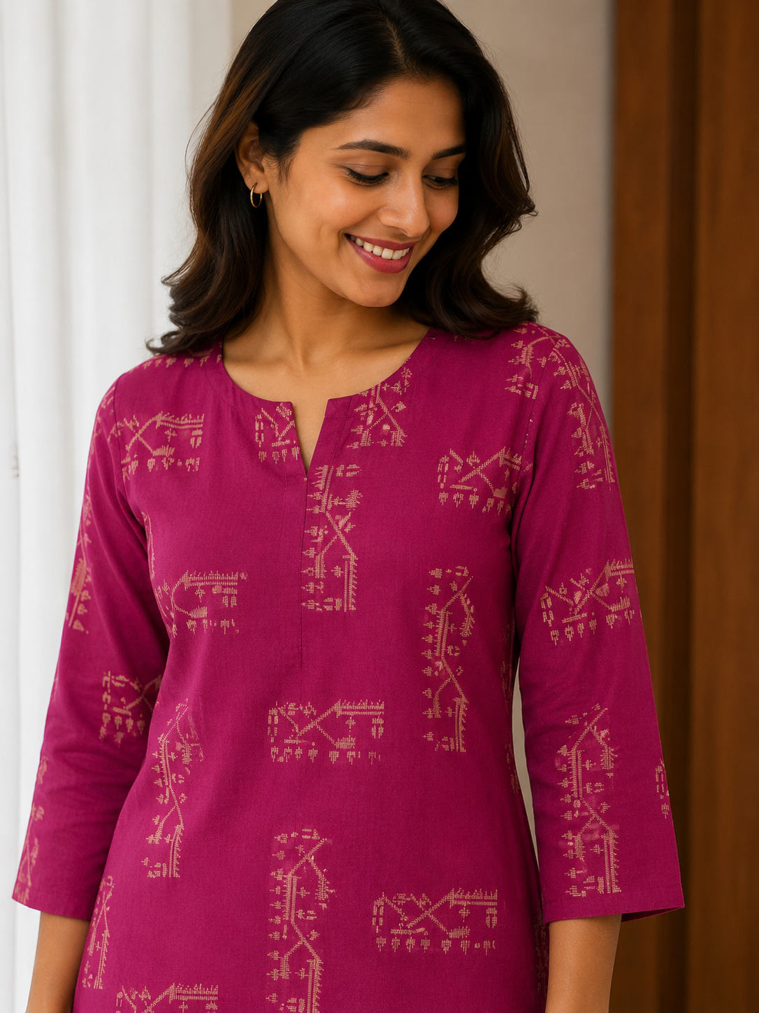 Sneyura Pink Ethnic Printed Kurthi for Women