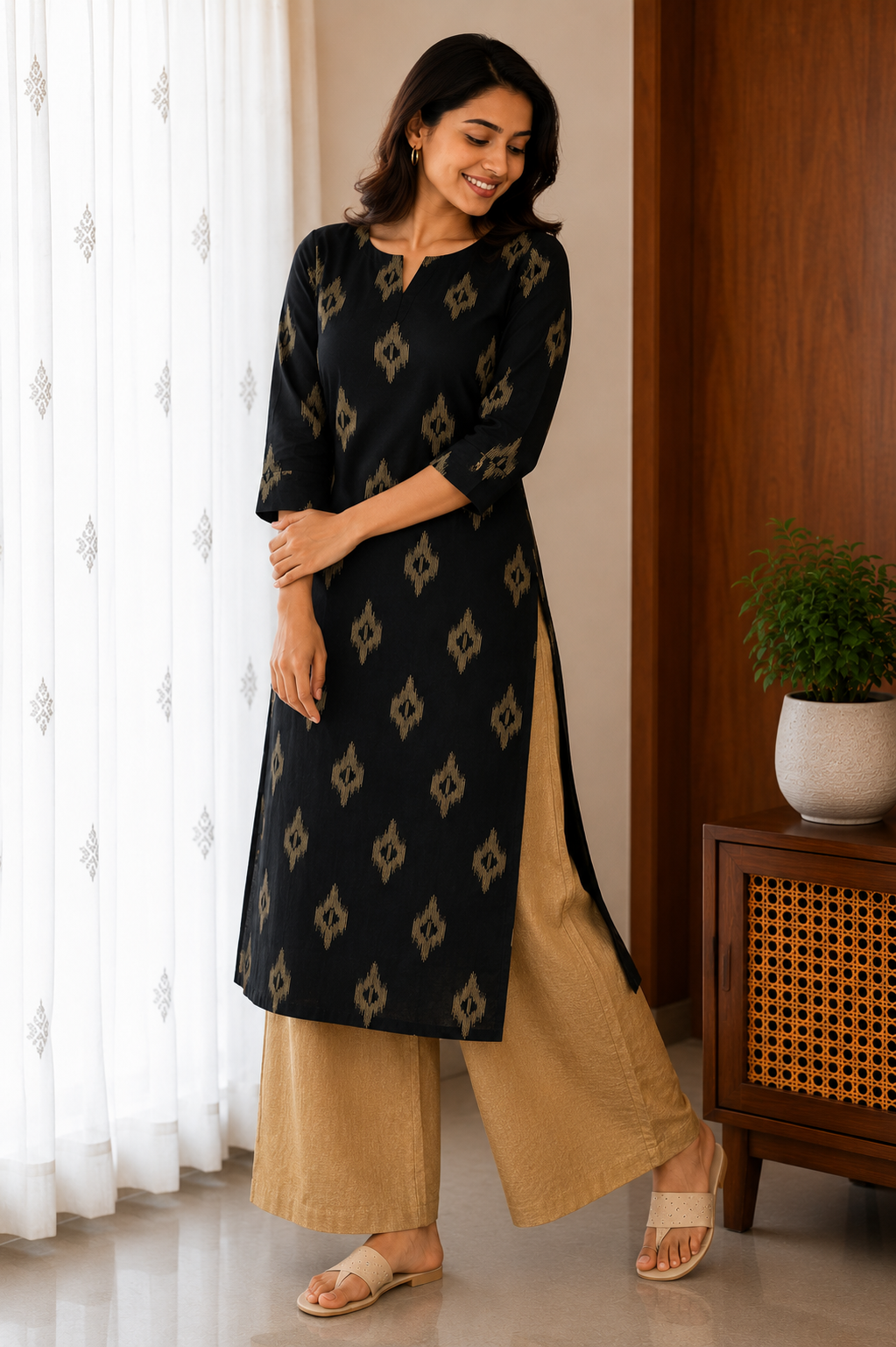 Sneyura Black Motif Kurthi for Women