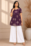 Premium Trendy Printed Violet Peplum Top
