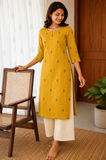 Sneyura Mustard Printed Kurthi for Women