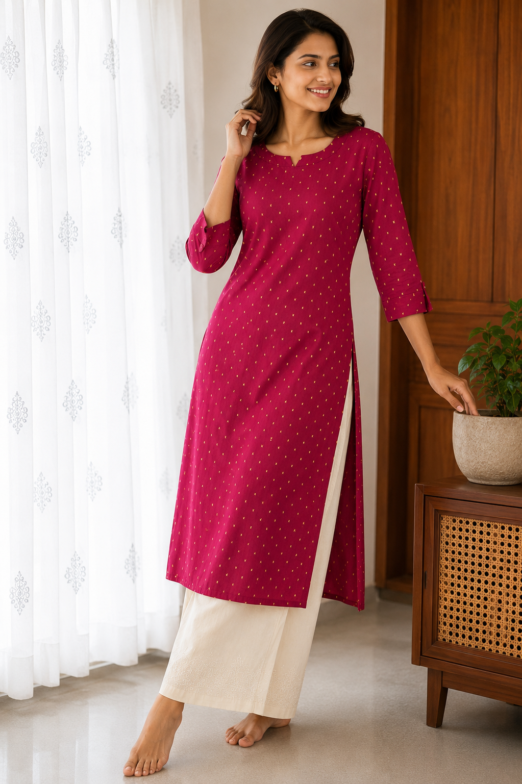 Sneyura Pink Hearted Printed Kurthi for Women