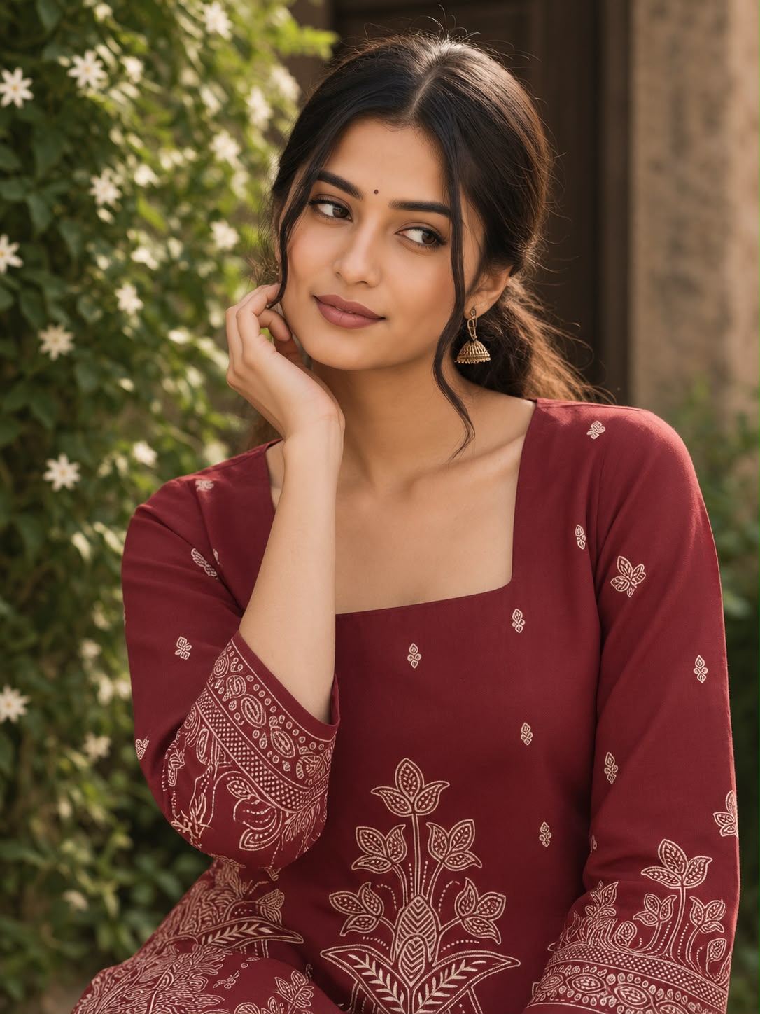 Premium Trendy Maroon Floral Printed Back Dori Kurti Top