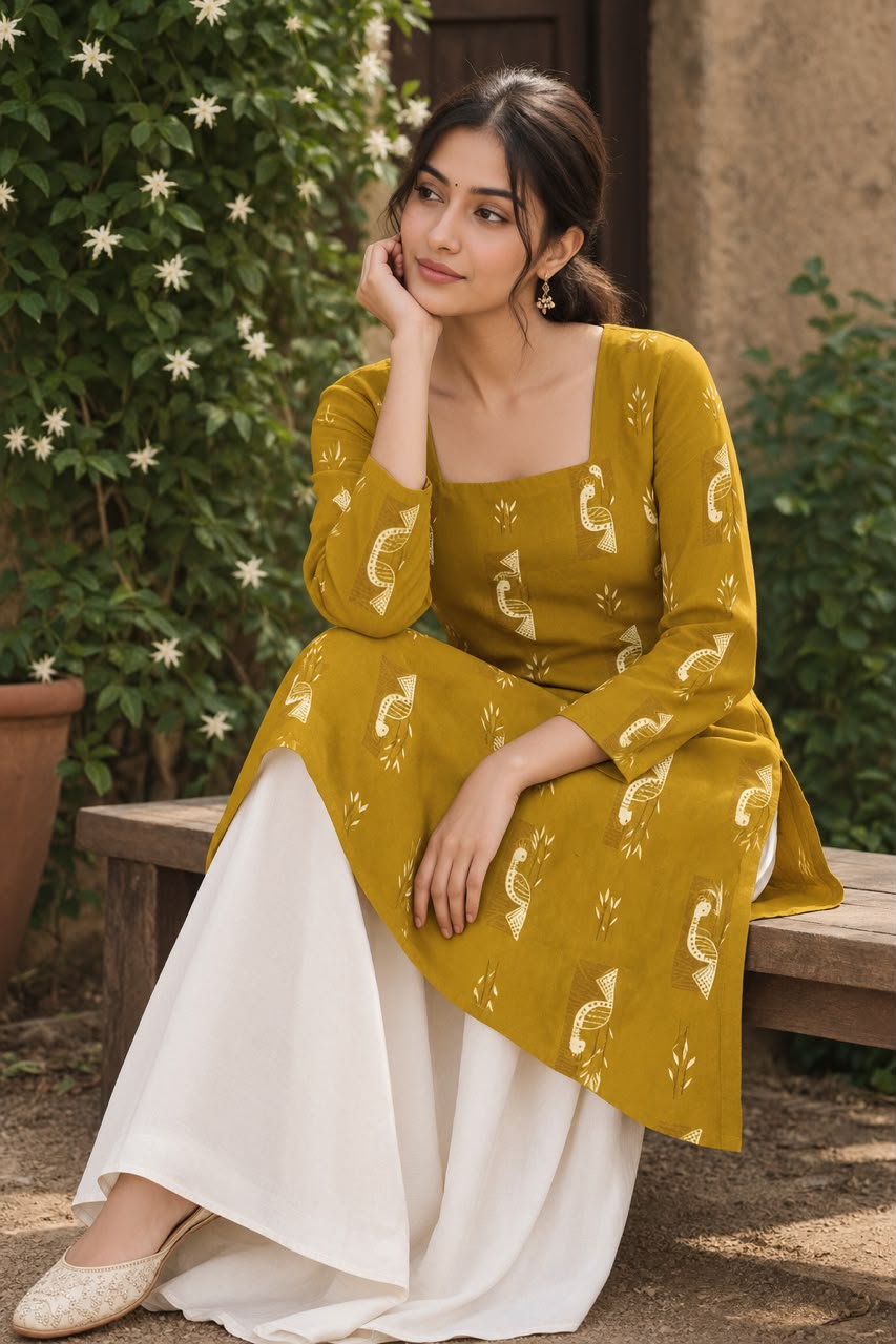 Premium Trendy Yellow Floral Printed Back Dori Kurti Top
