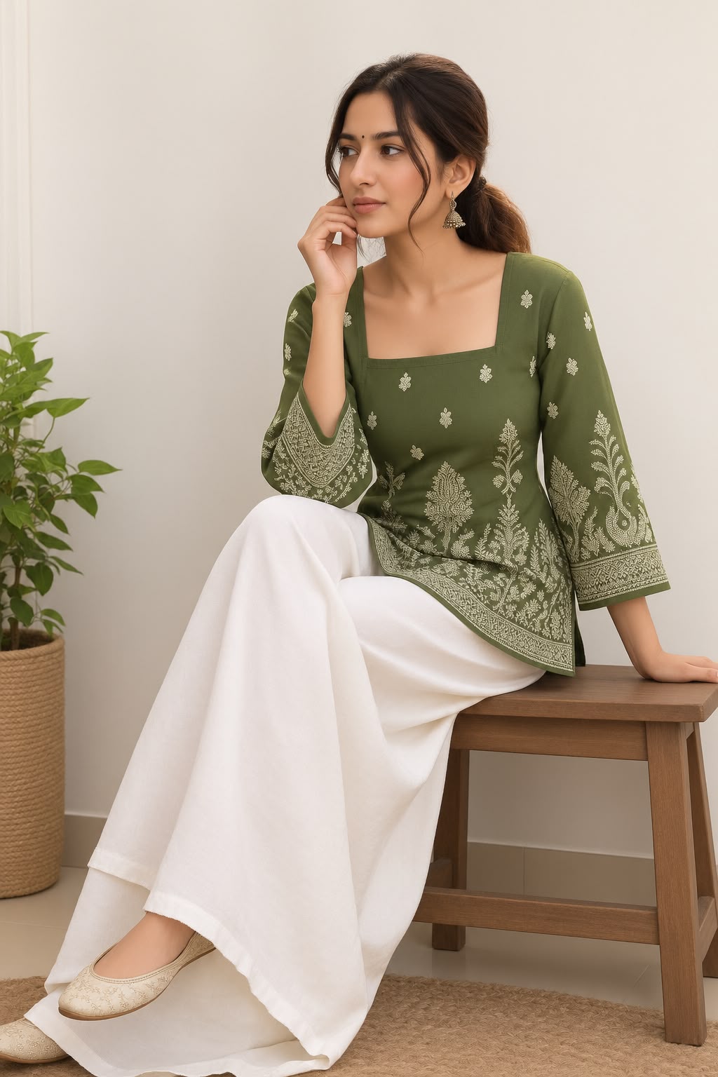 Premium Trendy Light Green Floral Printed Back Dori Kurti Top
