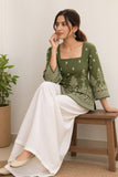 Premium Trendy Light Green Floral Printed Back Dori Kurti Top