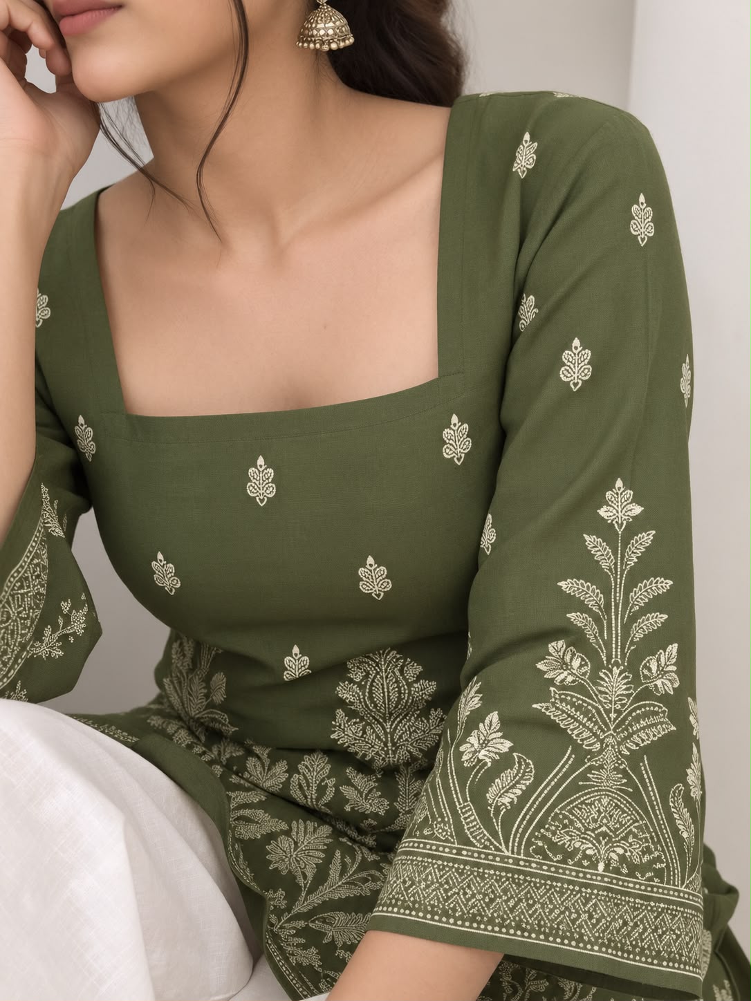 Premium Trendy Light Green Floral Printed Back Dori Kurti Top