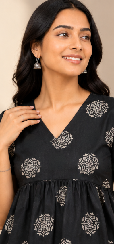 Premium Trendy Printed Black  Peplum Top