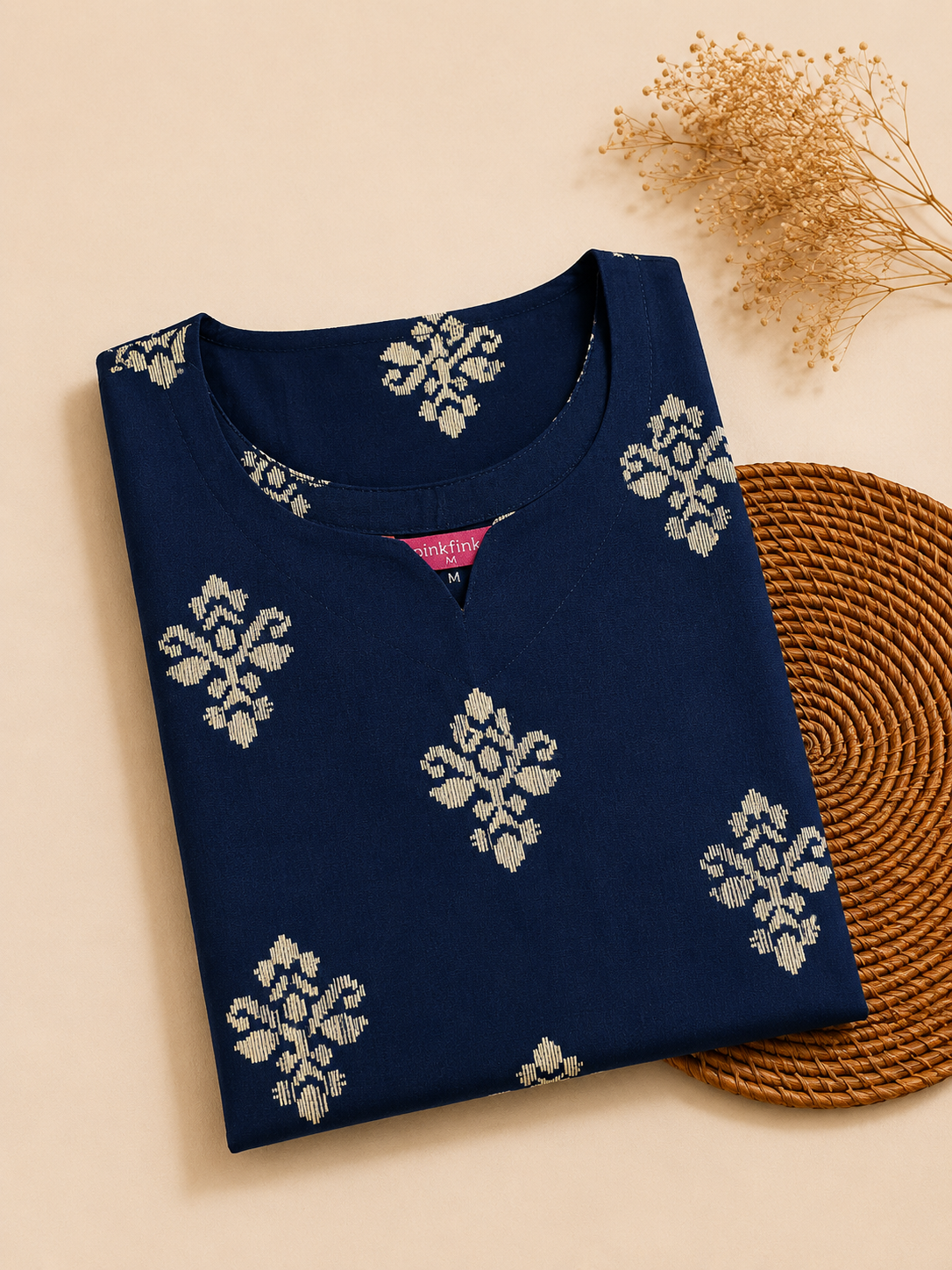 Sneyura Navy Blue Printed Kurthi for Women