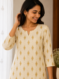 Sneyura White Gold Printed Kurthi for Women