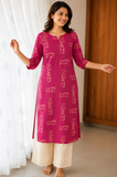 Sneyura Pink Ethnic Printed Kurthi for Women