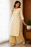 Sneyura White Gold Printed Kurthi for Women