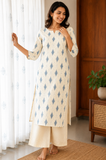 Sneyura Cream Blue Printed Kurthi for Women