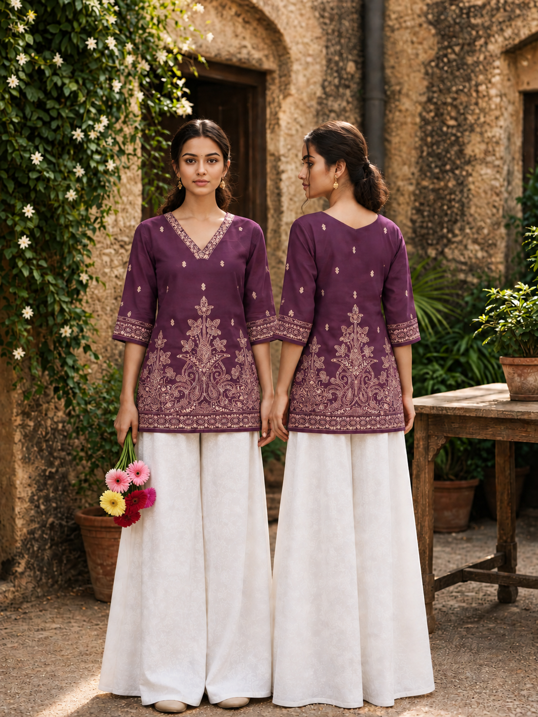 Premium Lavender Hand Block Printed Short Top for Women