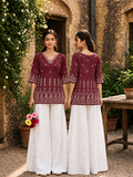 Premium Maroon Hand Block Printed Short Top for Women