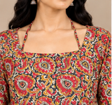 Premium Trendy Printed Multi Red Tie-Up Neck Short Top for Women