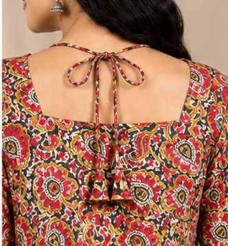 Premium Trendy Printed Multi Red Tie-Up Neck Short Top for Women