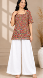 Premium Trendy Printed Multi Red Tie-Up Neck Short Top for Women